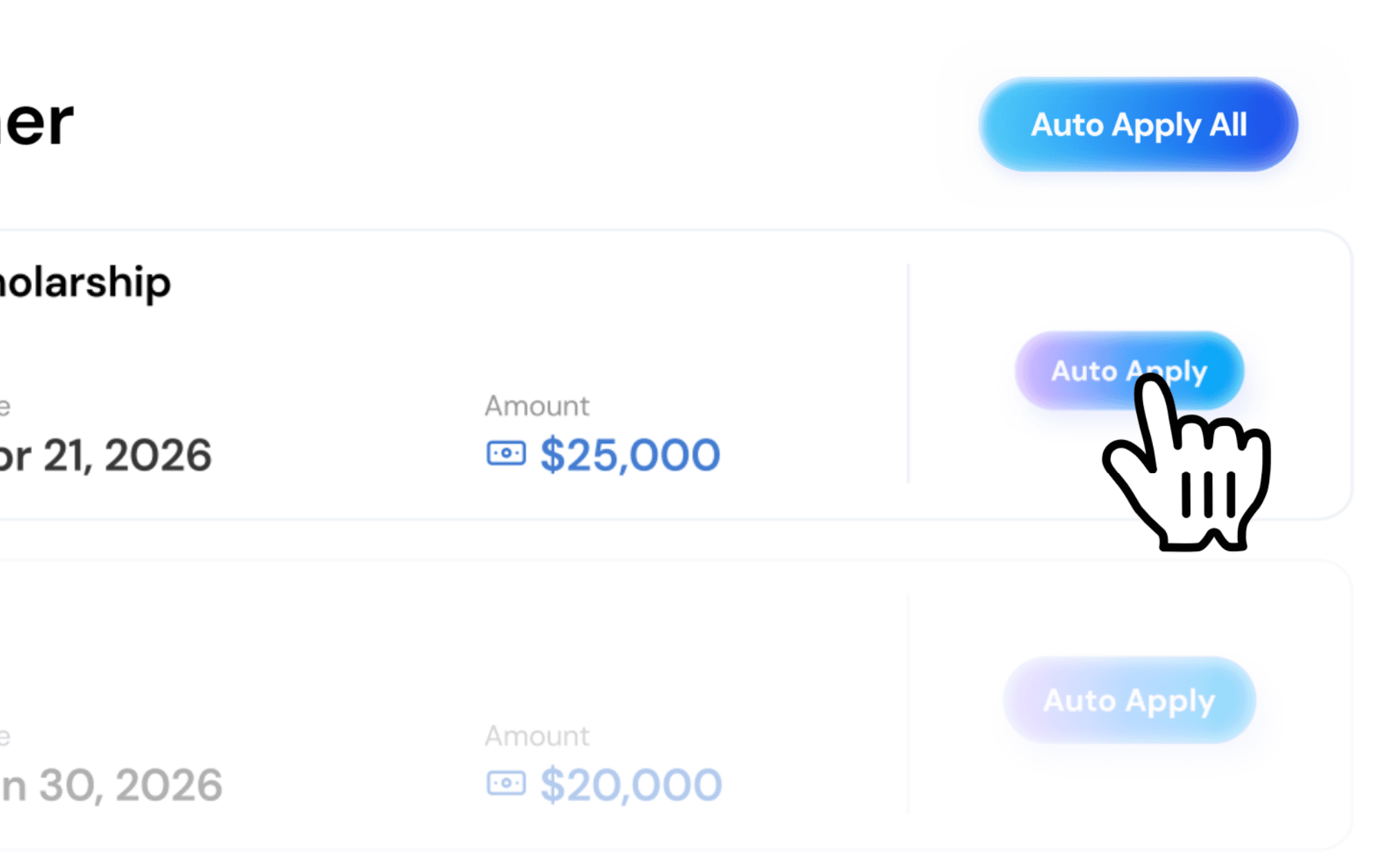 Auto apply scholarships interface